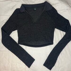 Wild Fable Charcoal Long Sleeve Collared Crop Top